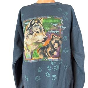 Vintage 90’s Wolf Pack Of Wolves Crewneck Sweatshirt Size Large Men’s Paw Prints